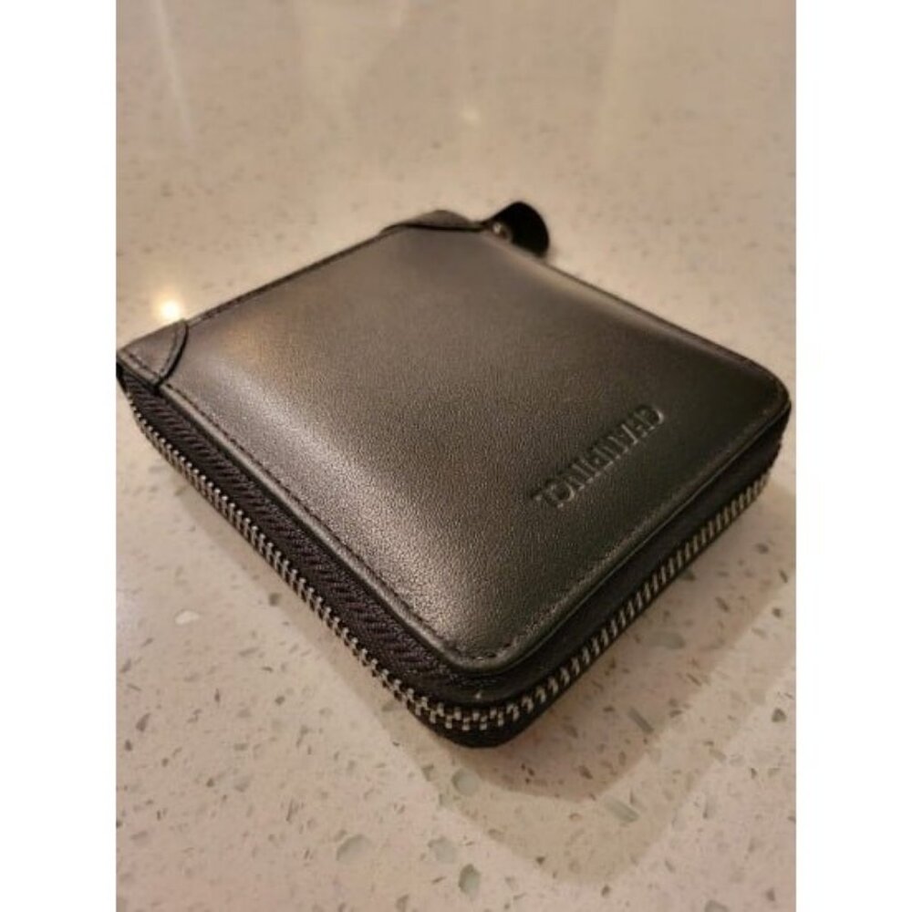 Mens Genuine Leather Zipper Wallet RFID Secure Large Capacity Double Fold